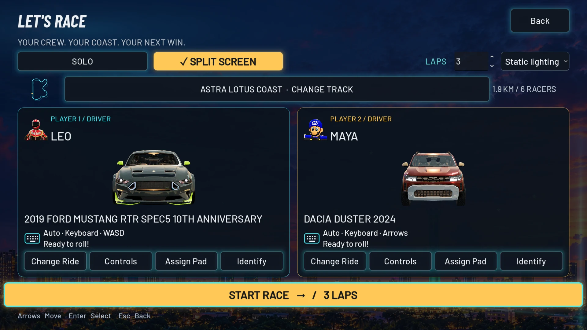 Two-player race setup